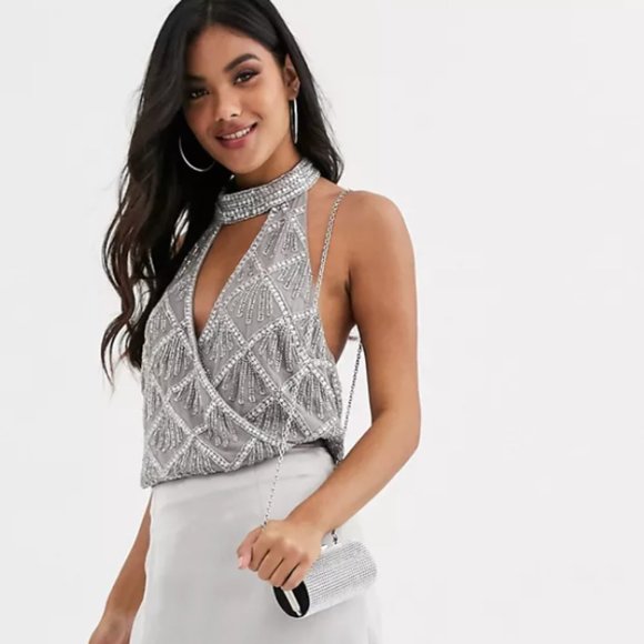 NWT ASOS Embellished Halter Bodysuit - Picture 1 of 8